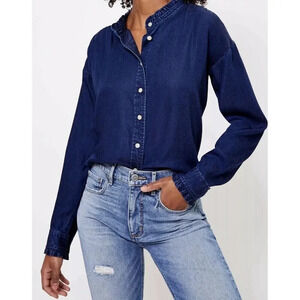 LOFT Plus Chambray Ruffle Trim‎ Blouse Top Size 14 Night Sky